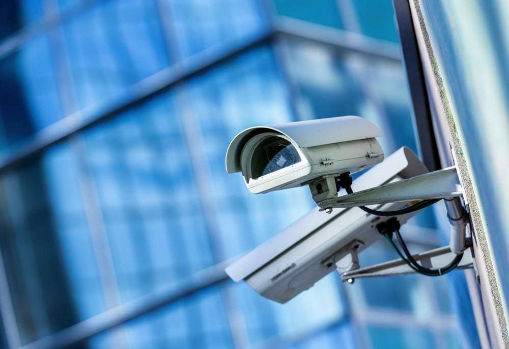 security camera on an exterior urban building